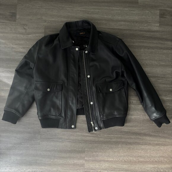 Quince 100% Leather Shearling Trim Aviator Jacket M Medium - Picture 6 of 12